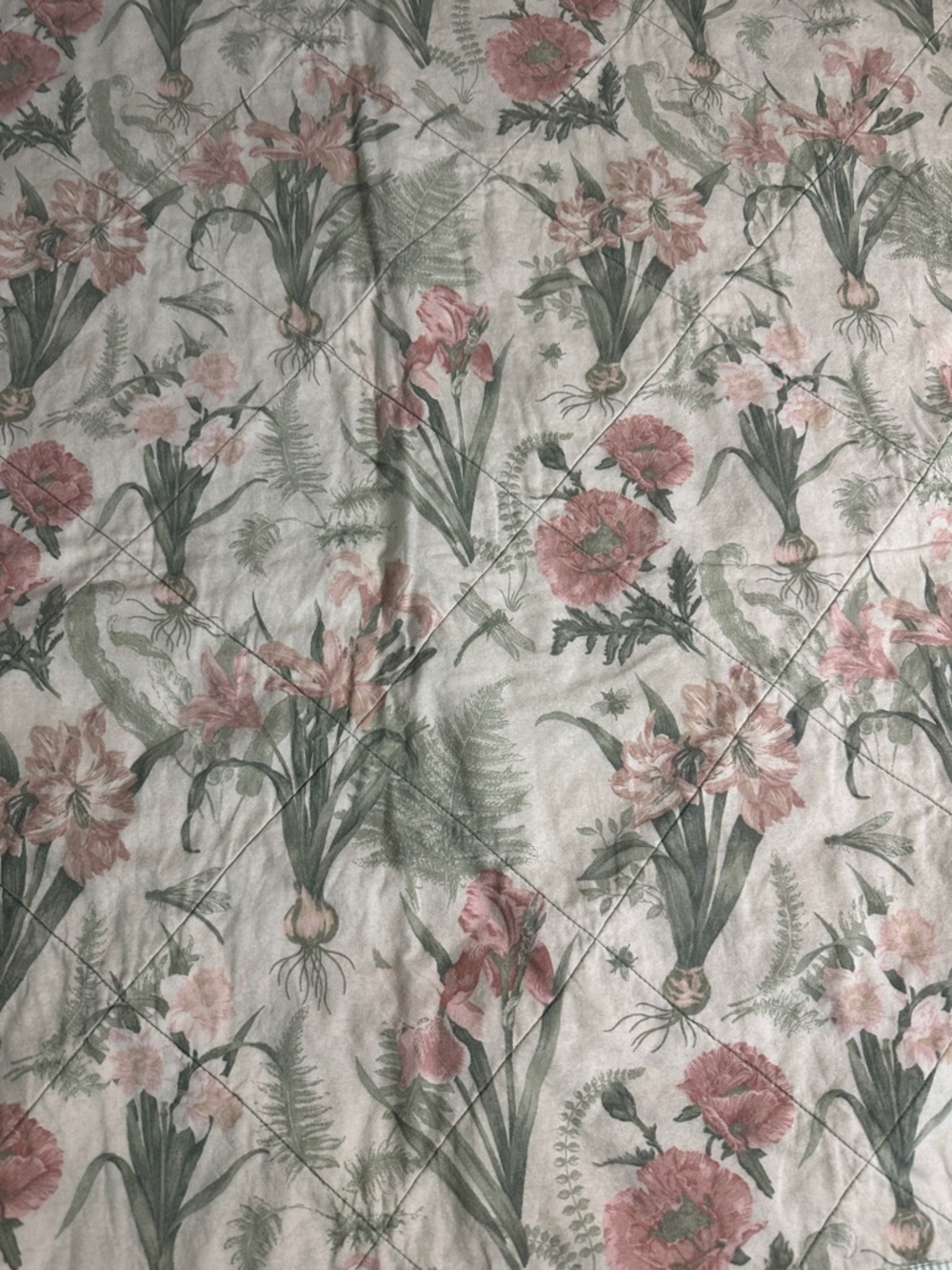 Floral Printed Quilted Throw - Pink and Green - Picture 3 of 7